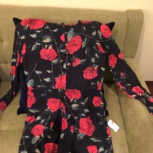 Red jumpsuit medium w/flowers